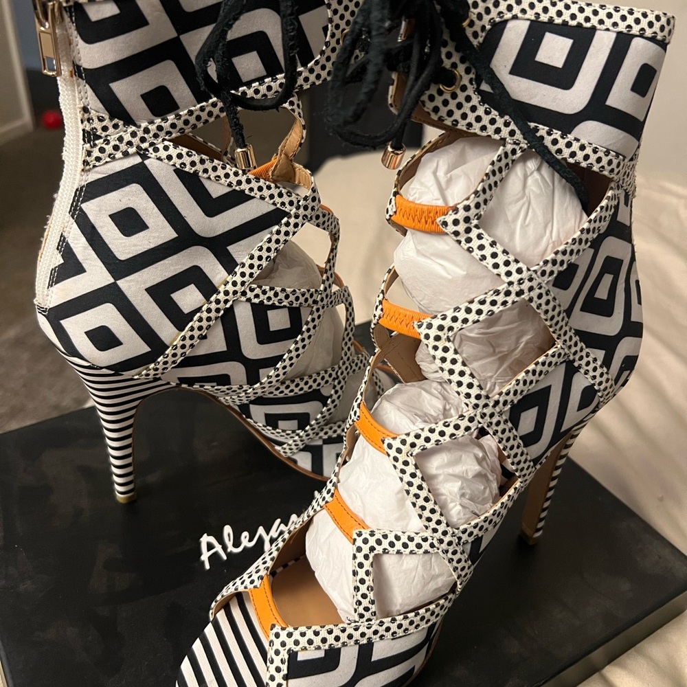 Alejandra G Wanda White Geometric Women's Heels